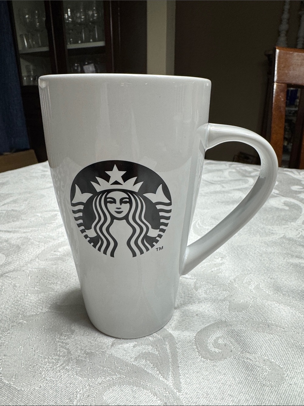 Starbucks 2014 18oz classic white mug  with black mermaid logo.